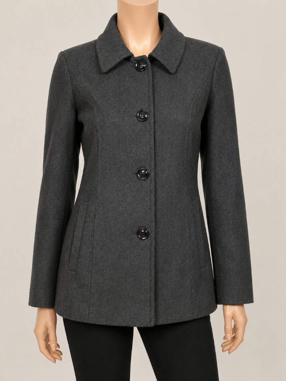 Anne Klein Charcoal Wool Blend Coat Women’s XL Tailored Button Front Jacket